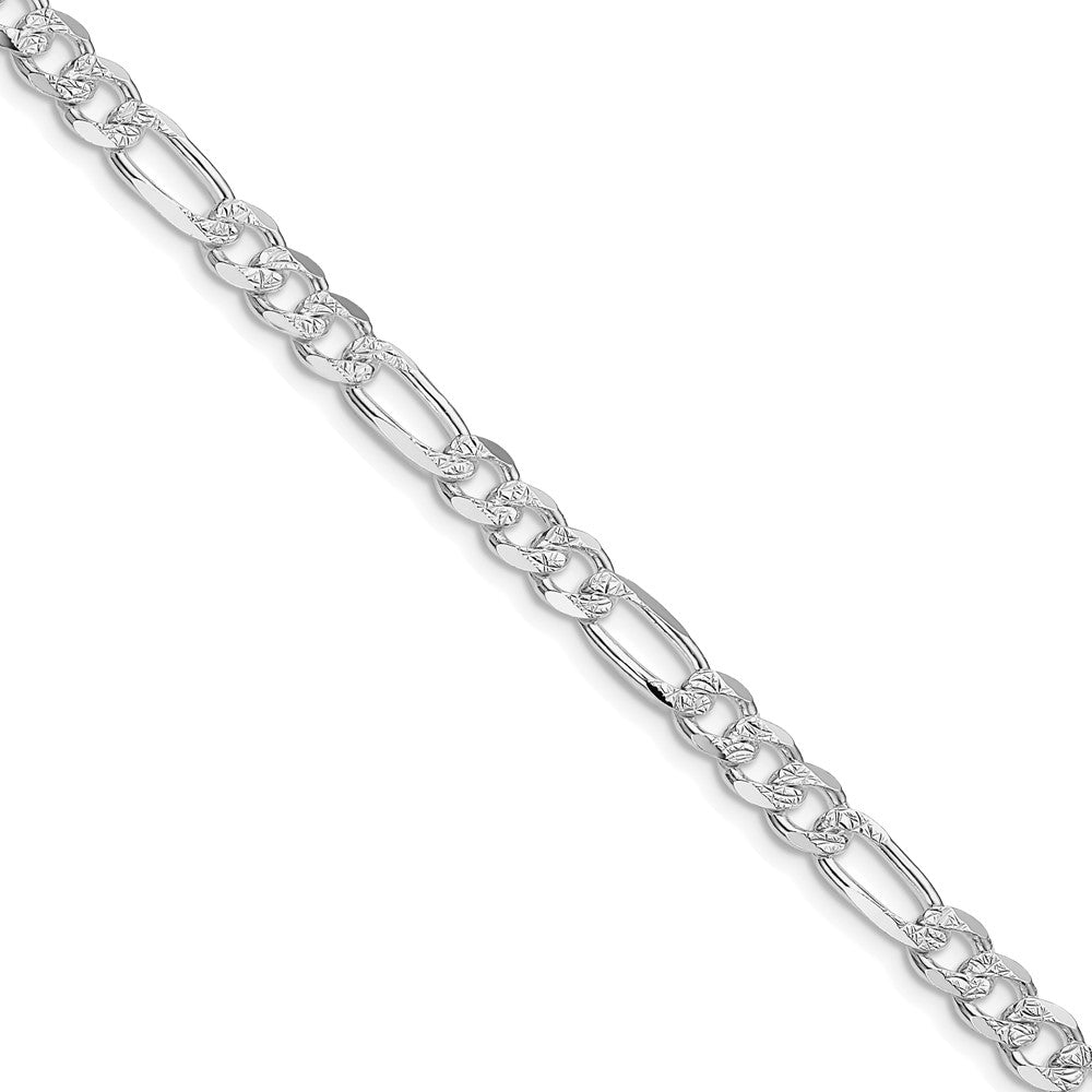 Sterling Silver Rhodium-Plated 5.5mm Pavé Flat Figaro Chain Necklace