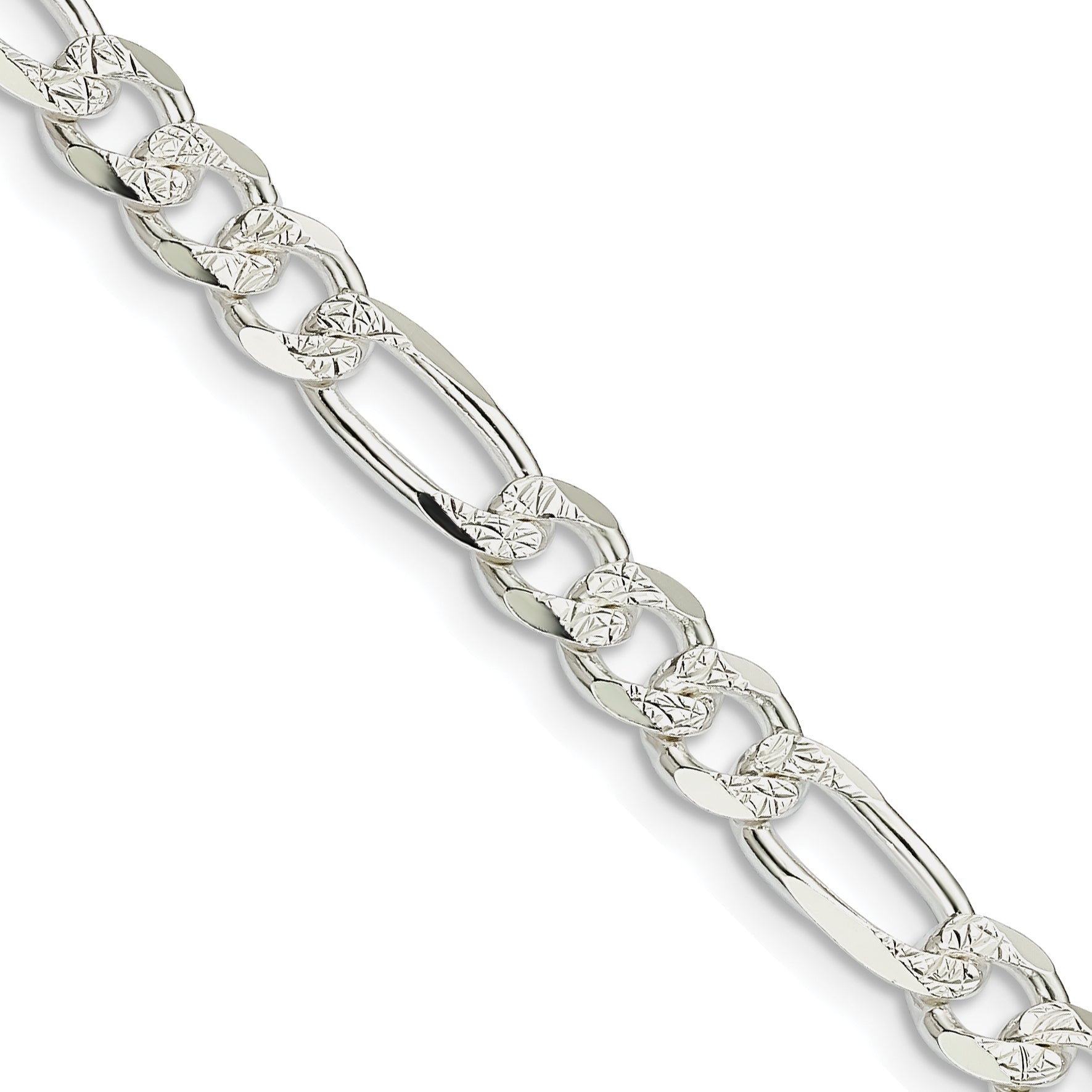 18 Inch Sterling Silver 5.5mm Pav Flat Figaro Chain