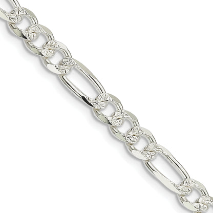 18 Inch Sterling Silver 5.5mm Pav Flat Figaro Chain