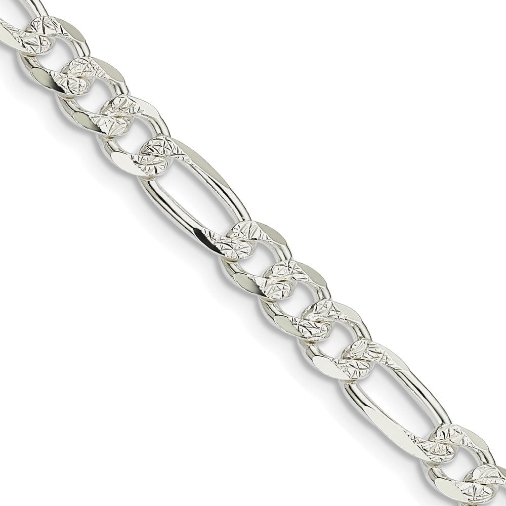 30 Inch Sterling Silver 5.5mm Pav Flat Figaro Chain