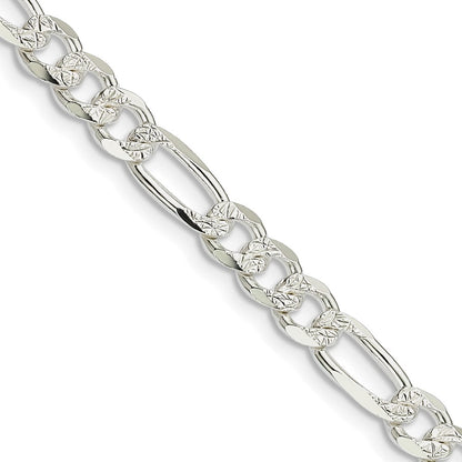 30 Inch Sterling Silver 5.5mm Pav Flat Figaro Chain