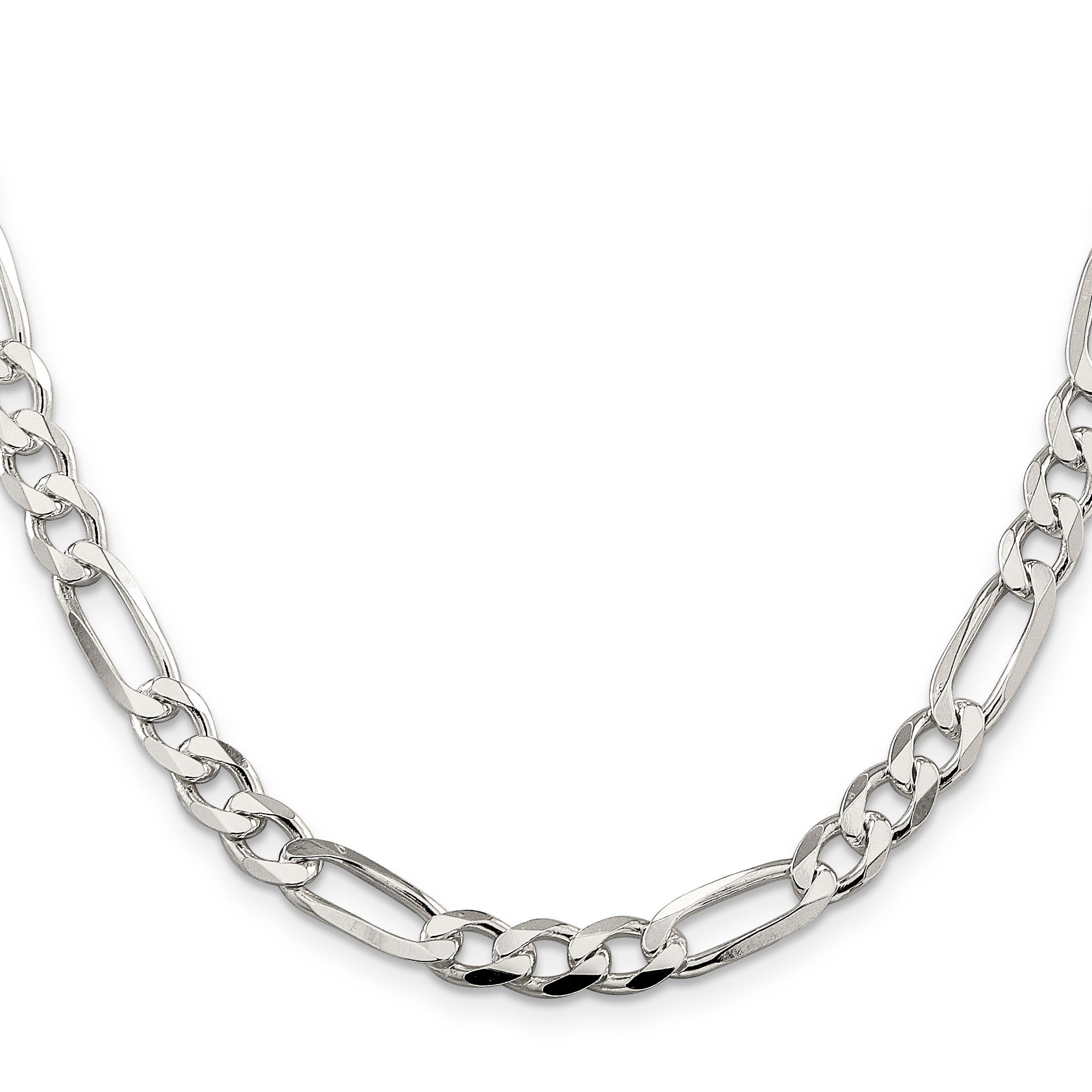 18 Inch Sterling Silver 6.75mm Pav Flat Figaro Chain