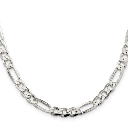 18 Inch Sterling Silver 6.75mm Pav Flat Figaro Chain