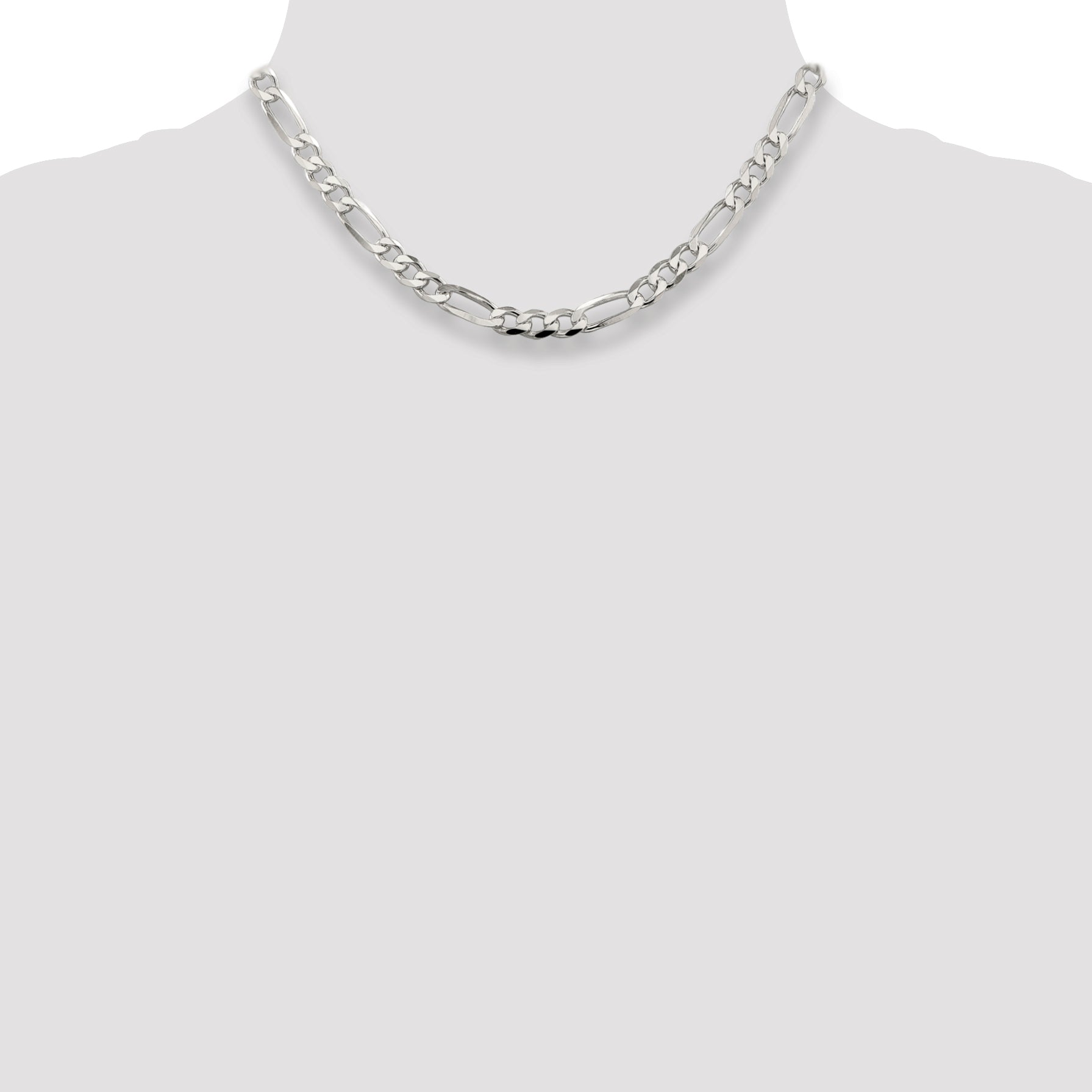 16 Inch Sterling Silver 6.75mm Pav Flat Figaro Chain