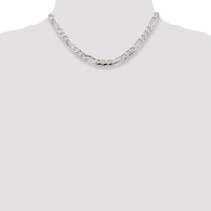 16 Inch Sterling Silver 6.75mm Pav Flat Figaro Chain