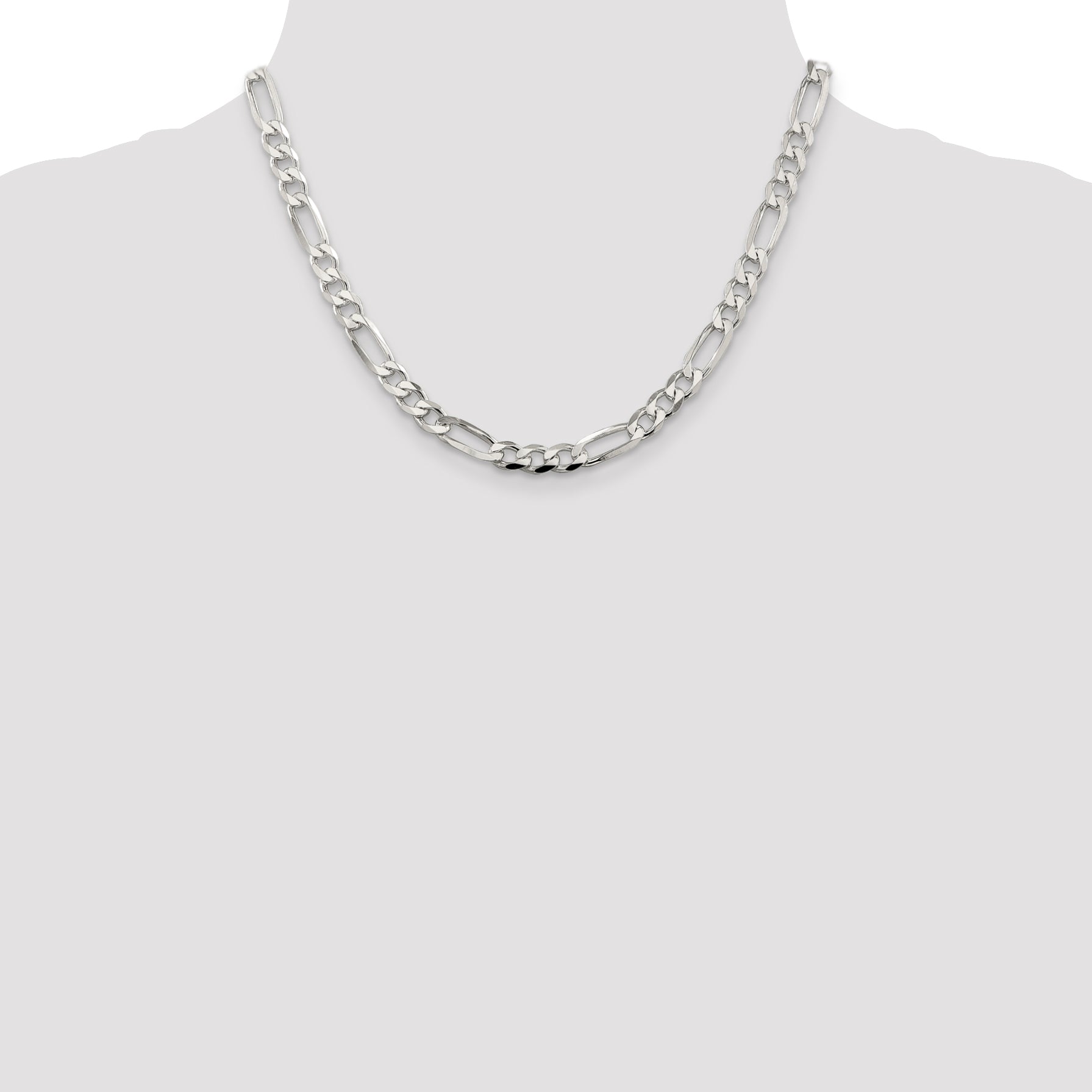 18 Inch Sterling Silver 6.75mm Pav Flat Figaro Chain
