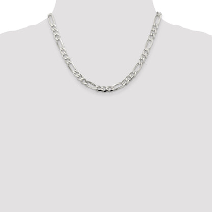 18 Inch Sterling Silver 6.75mm Pav Flat Figaro Chain