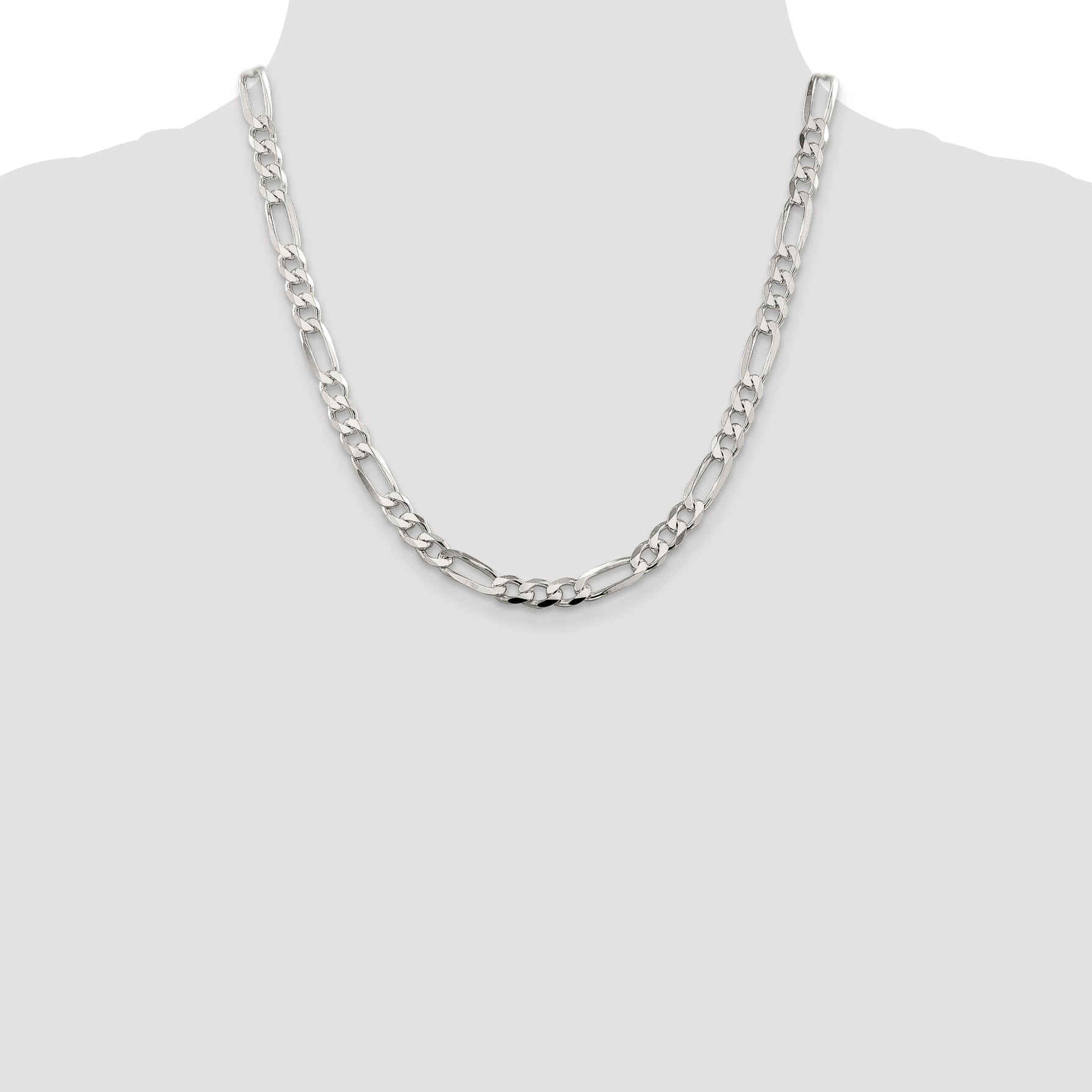20 Inch Sterling Silver 6.75mm Pav Flat Figaro Chain
