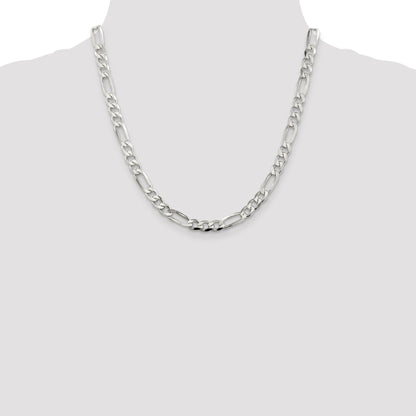 20 Inch Sterling Silver 6.75mm Pav Flat Figaro Chain