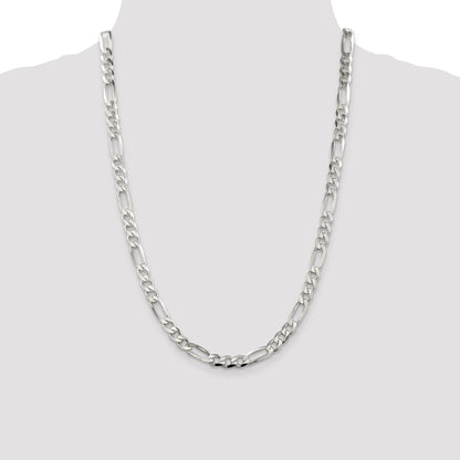 24 Inch Sterling Silver 6.75mm Pav Flat Figaro Chain