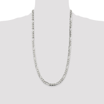 28 Inch Sterling Silver 6.75mm Pav Flat Figaro Chain