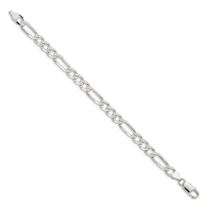 Sterling Silver 6.75mm Pav Flat Figaro Chain Bracelet