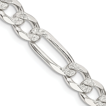 22 Inch Sterling Silver 6.75mm Pav Flat Figaro Chain