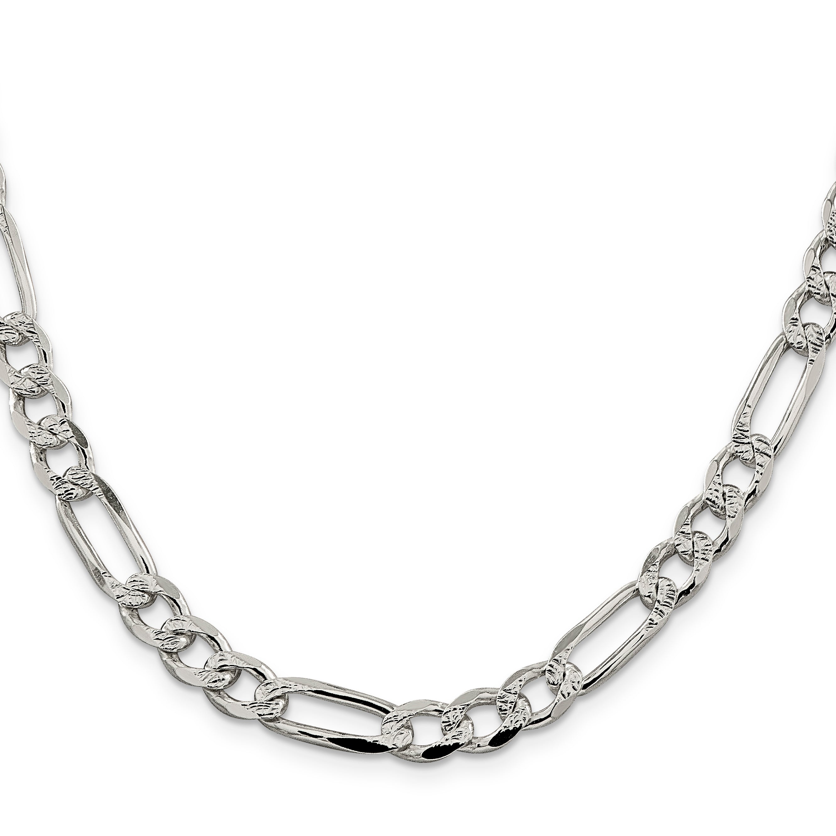 30 Inch Sterling Silver 7.25mm Pav Flat Figaro Chain