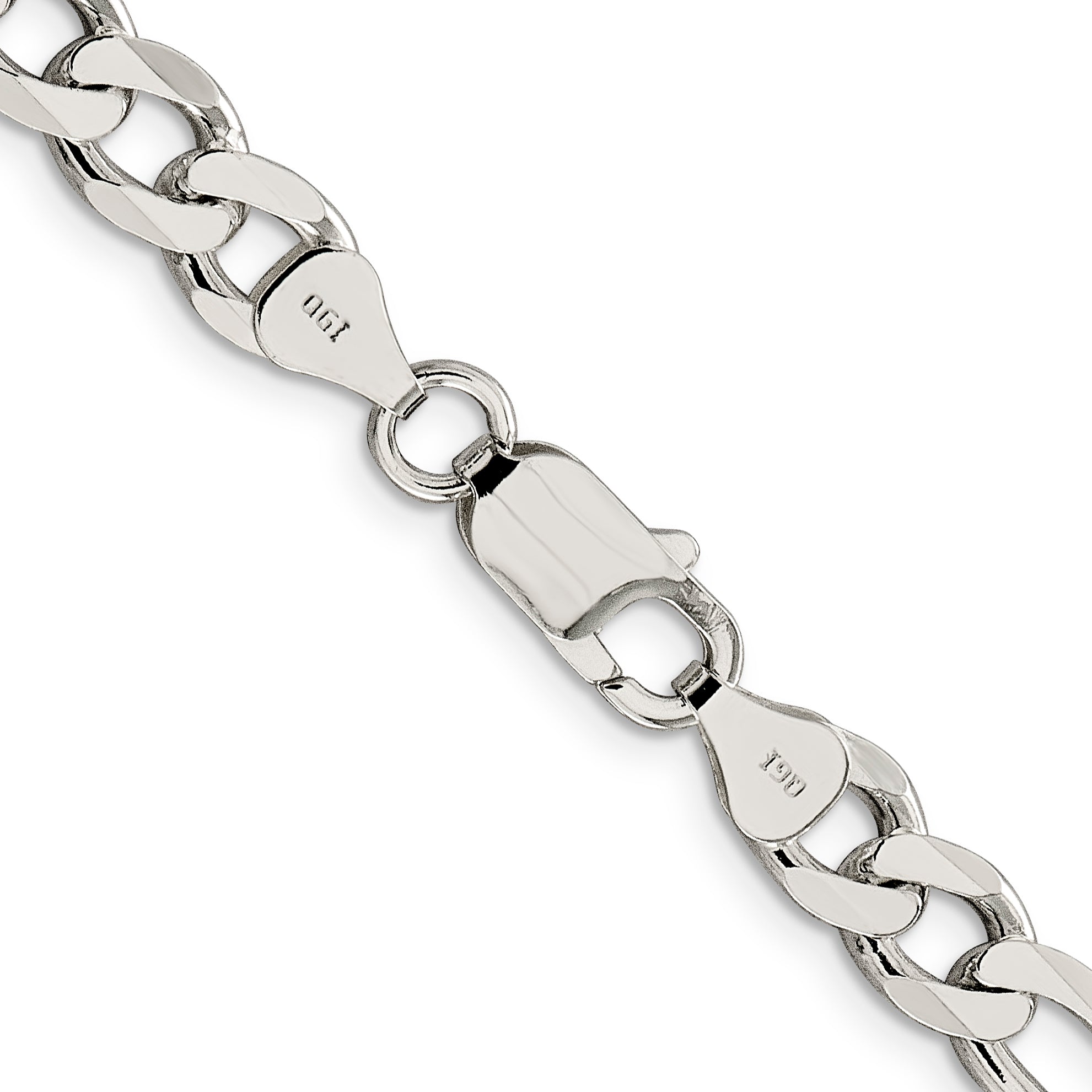 30 Inch Sterling Silver 7.25mm Pav Flat Figaro Chain