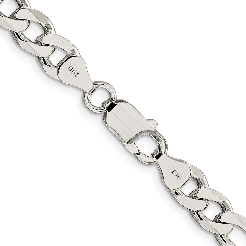 30 Inch Sterling Silver 7.25mm Pav Flat Figaro Chain Necklace
