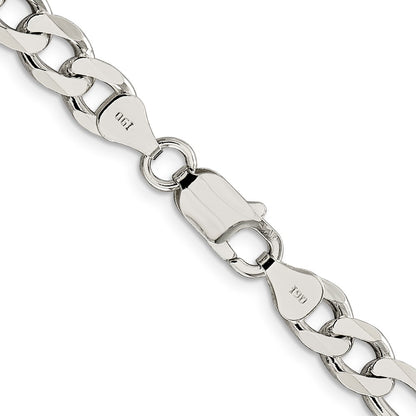 30 Inch Sterling Silver 7.25mm Pav Flat Figaro Chain Necklace