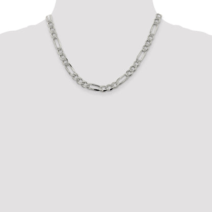 18 Inch Sterling Silver 7.25mm Pav Flat Figaro Chain