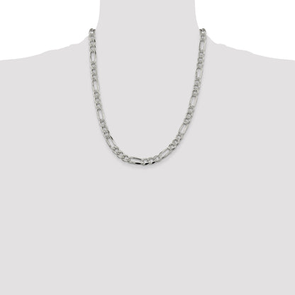 22 Inch Sterling Silver 7.25mm Pav Flat Figaro Chain