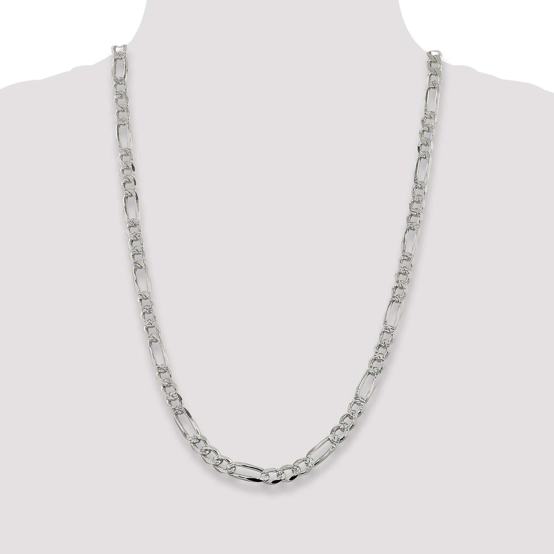 26 Inch Sterling Silver 7.25mm Pav Flat Figaro Chain
