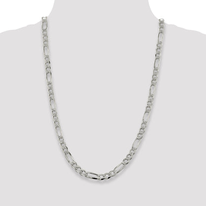 26 Inch Sterling Silver 7.25mm Pav Flat Figaro Chain