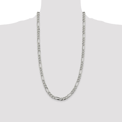 28 Inch Sterling Silver 7.25mm Pave Flat Figaro Chain