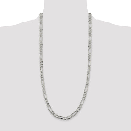 30 Inch Sterling Silver 7.25mm Pav Flat Figaro Chain