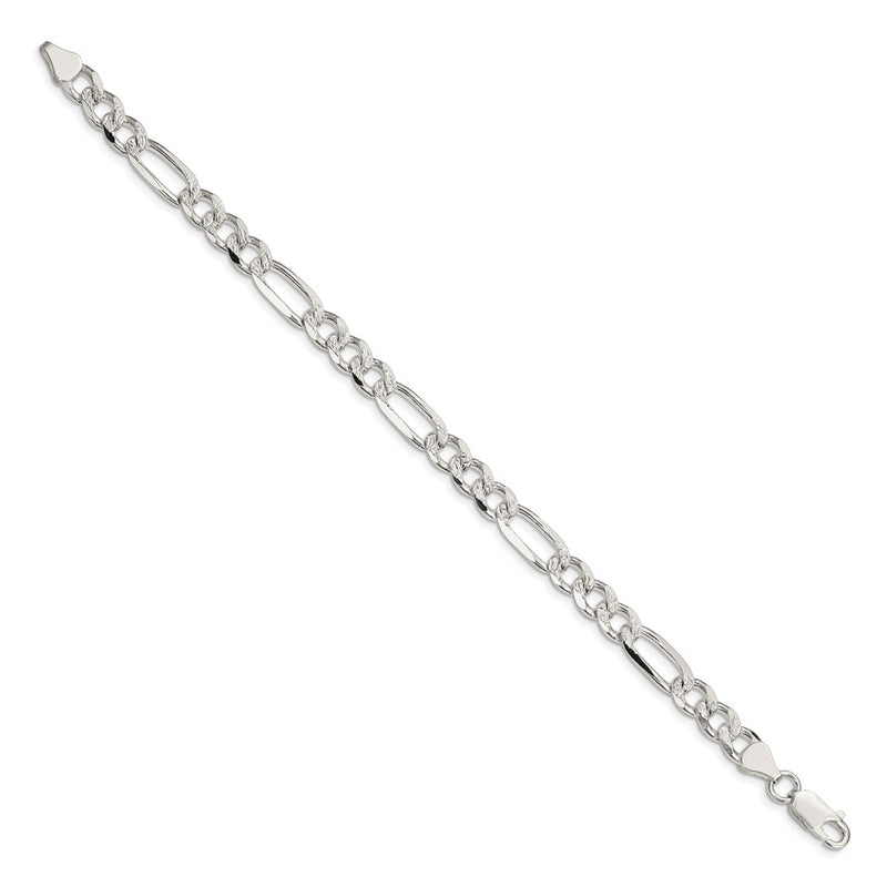 Sterling Silver 7.25mm Pav Flat Figaro Chain Bracelet