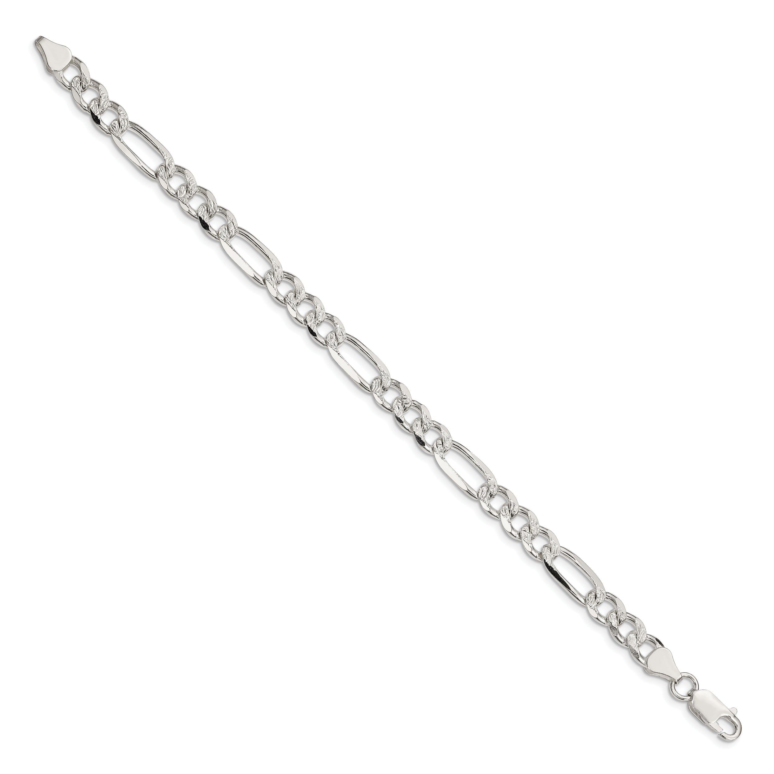 9 Inch Sterling Silver 7.25mm Pave Flat Figaro Chain