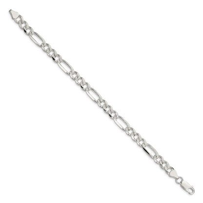 9 Inch Sterling Silver 7.25mm Pave Flat Figaro Chain