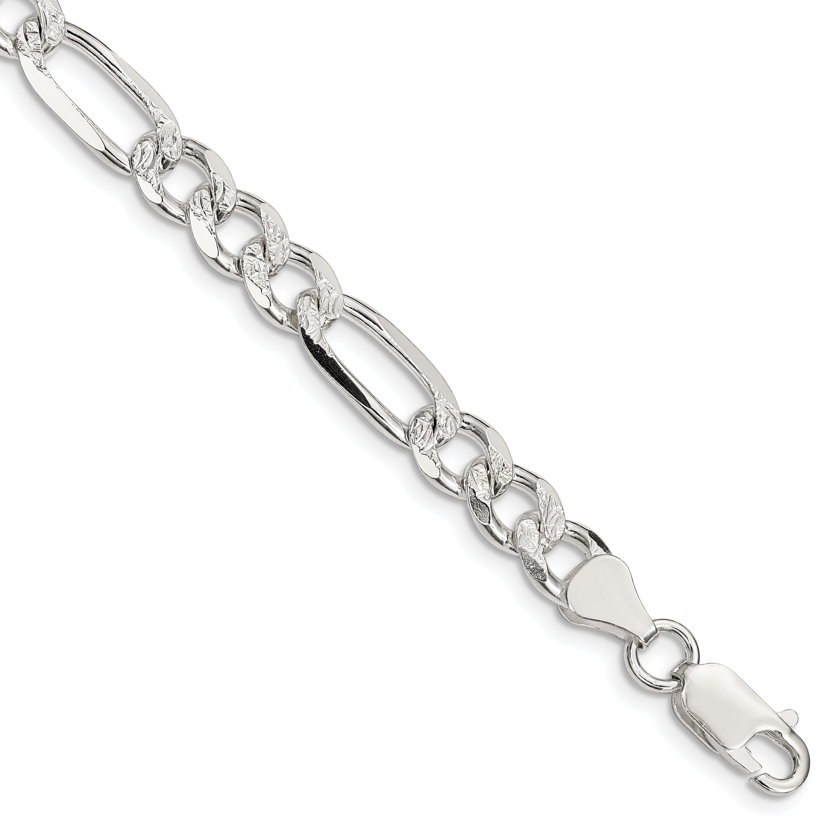 9 Inch Sterling Silver 7.25mm Pave Flat Figaro Chain
