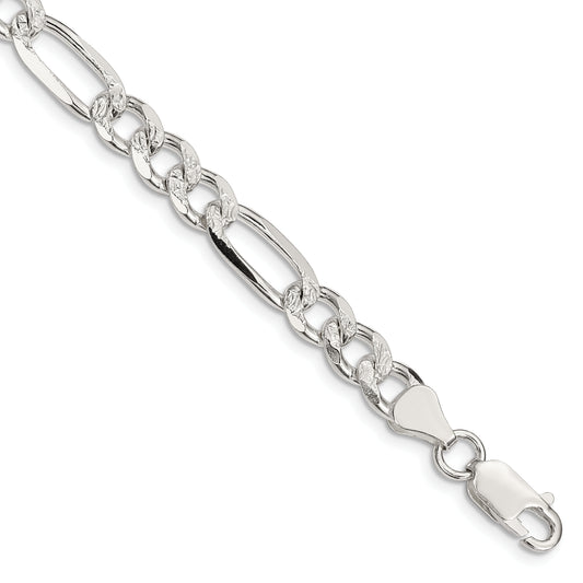 9 Inch Sterling Silver 7.25mm Pave Flat Figaro Chain