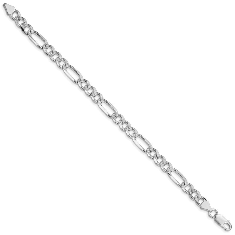 Sterling Silver Rhodium-plated 7.25mm Pave Flat Figaro Chain Bracelet