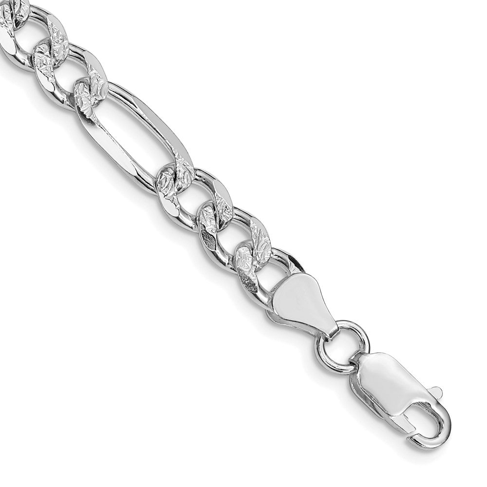Sterling Silver Rhodium-plated 7.25mm Pave Flat Figaro Chain Bracelet
