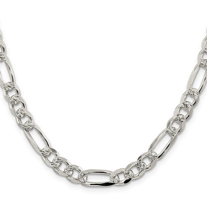 20 Inch Sterling Silver 8mm Pav Flat Figaro Chain