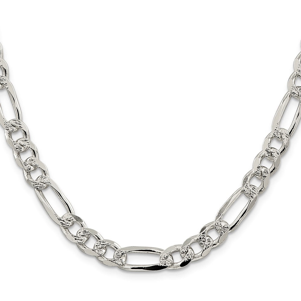 30 Inch Sterling Silver 8mm Pav Flat Figaro Chain Necklace