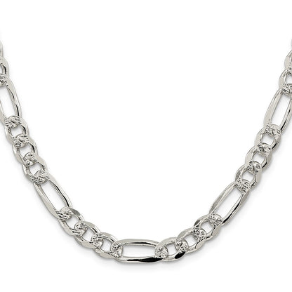 30 Inch Sterling Silver 8mm Pav Flat Figaro Chain Necklace