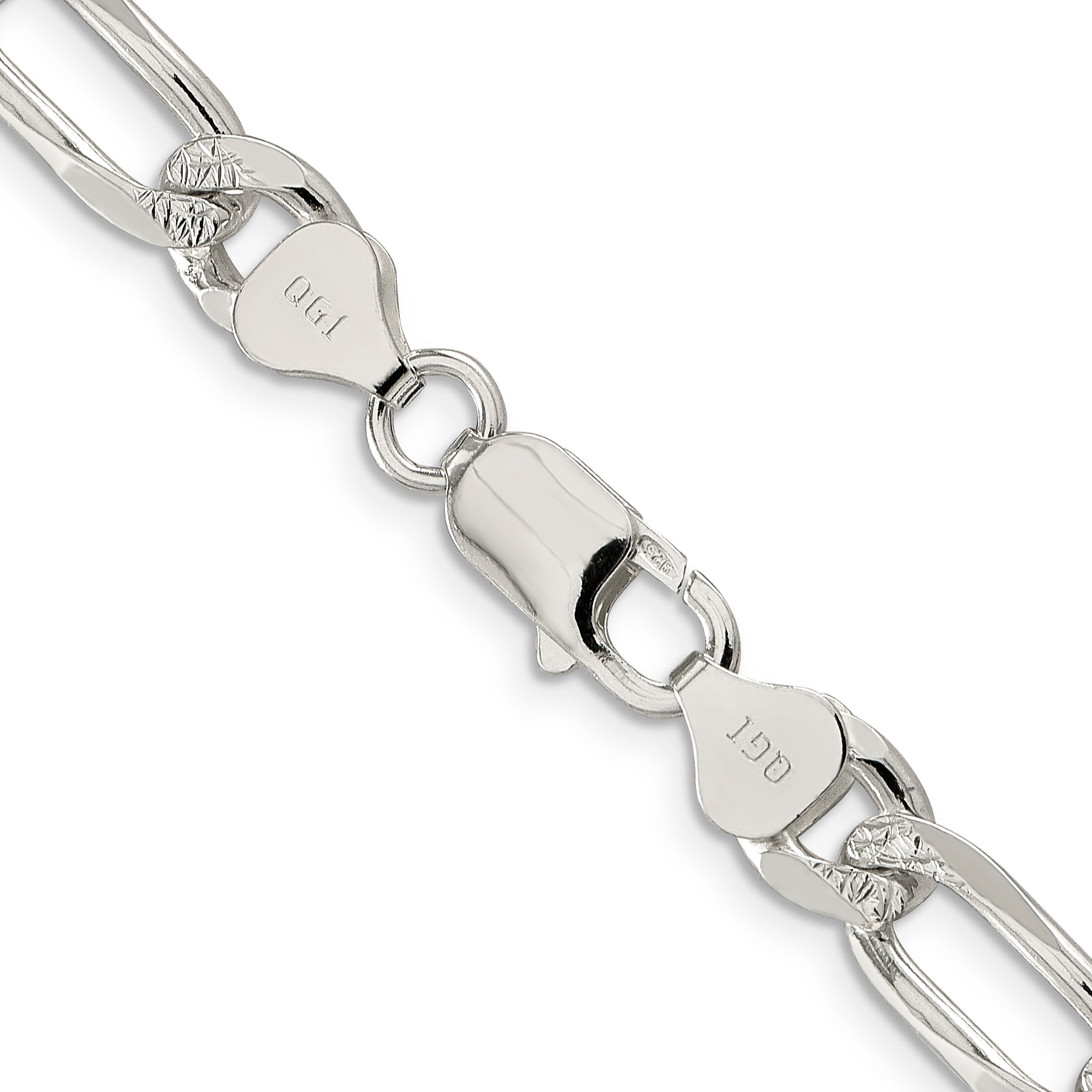 22 Inch Sterling Silver 8mm Pav Flat Figaro Chain