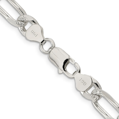 22 Inch Sterling Silver 8mm Pav Flat Figaro Chain