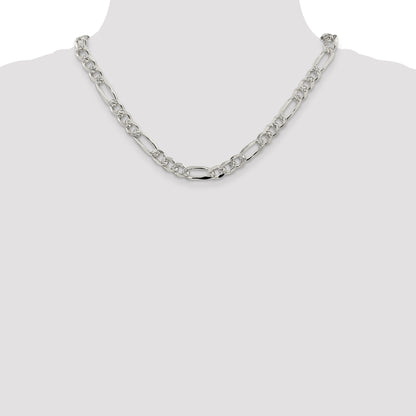 18 Inch Sterling Silver 8mm Pav Flat Figaro Chain