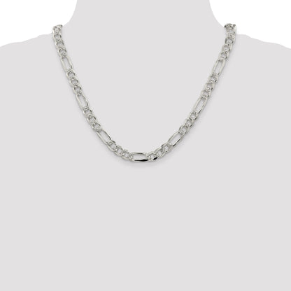 20 Inch Sterling Silver 8mm Pav Flat Figaro Chain