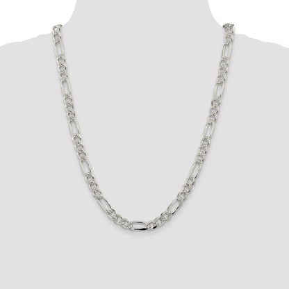 24 Inch Sterling Silver 8mm Pav Flat Figaro Chain