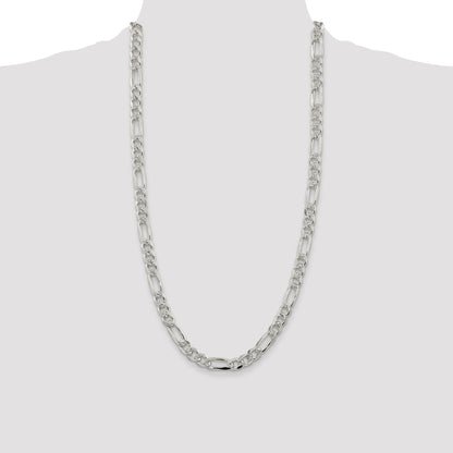 28 Inch Sterling Silver 8mm Pave Flat Figaro Chain