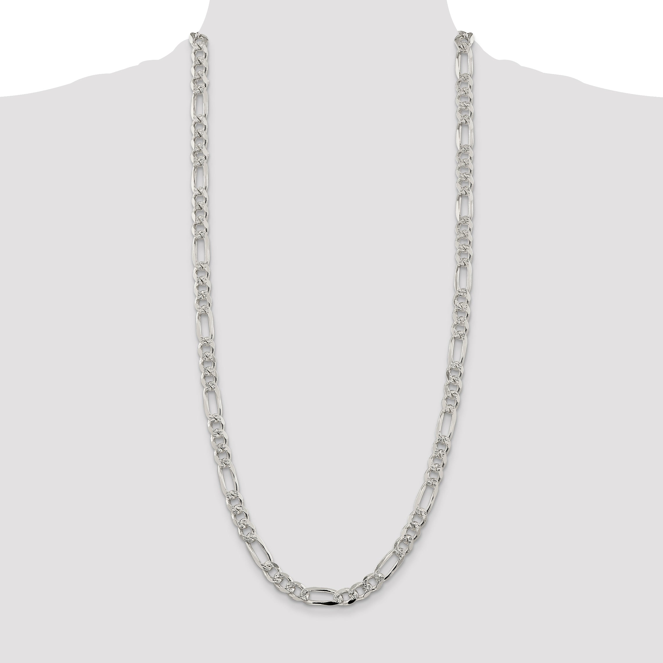 30 Inch Sterling Silver 8mm Pav Flat Figaro Chain