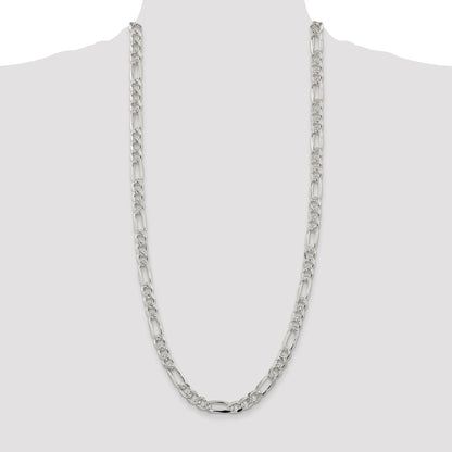 30 Inch Sterling Silver 8mm Pav Flat Figaro Chain
