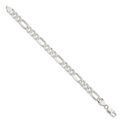 9 Inch Sterling Silver 8mm Pave Flat Figaro Chain