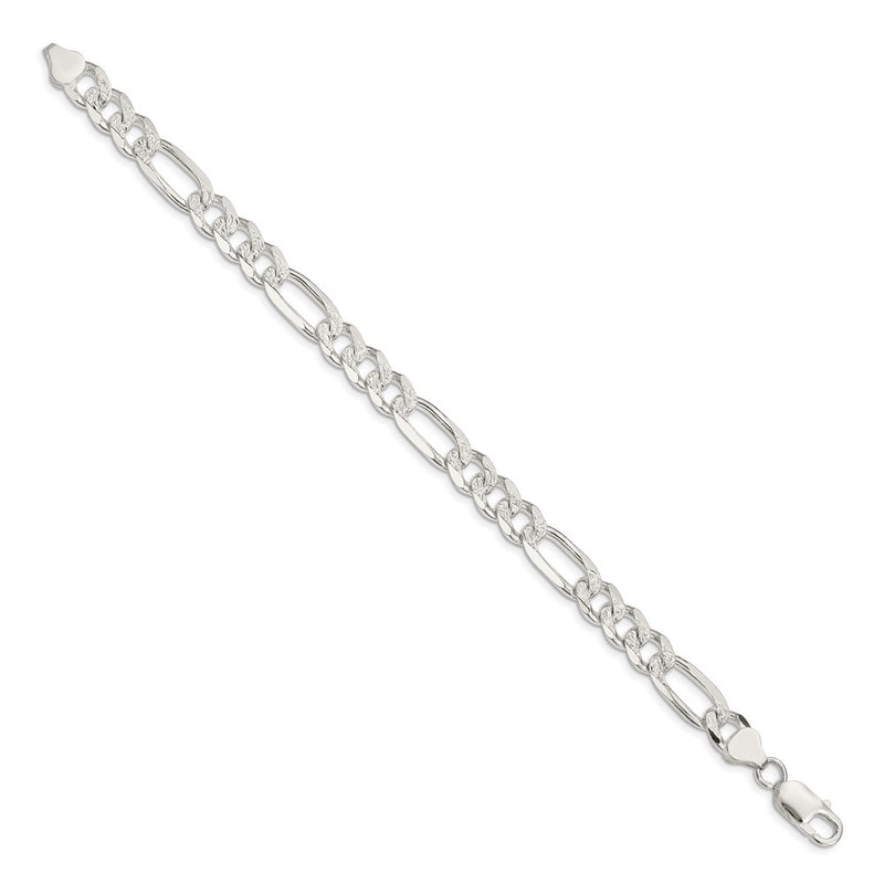 8 Inch Sterling Silver 8mm Pav Flat Figaro Chain Bracelet
