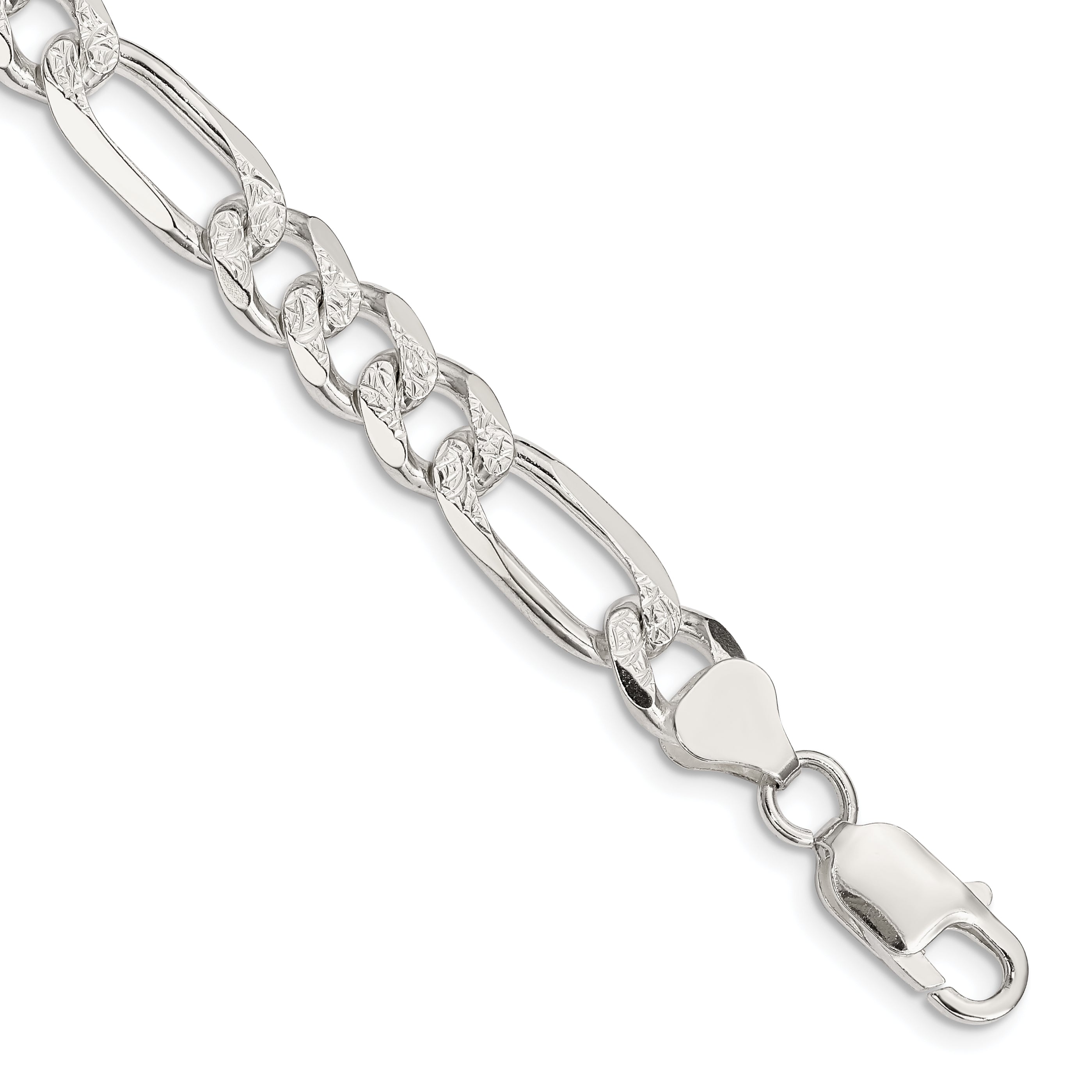 9 Inch Sterling Silver 8mm Pave Flat Figaro Chain