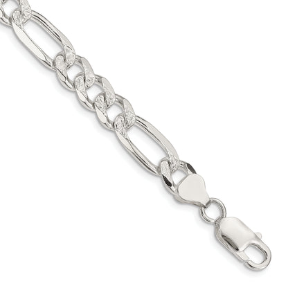 9 Inch Sterling Silver 8mm Pave Flat Figaro Chain
