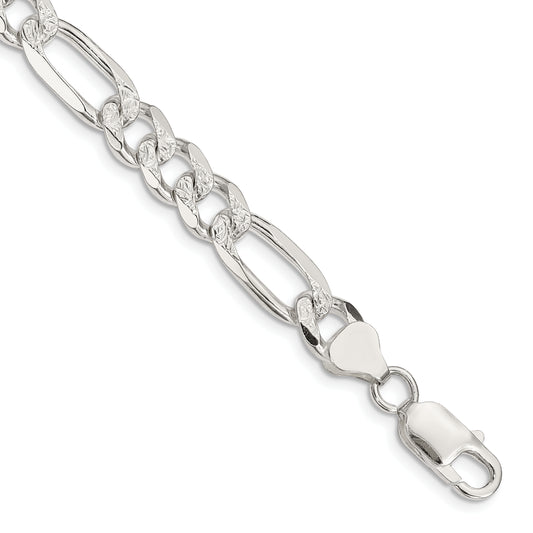 9 Inch Sterling Silver 8mm Pave Flat Figaro Chain